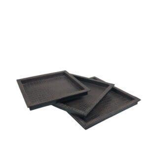 Leather Decorative Square Tray Brown Croco - Set of 3pcs