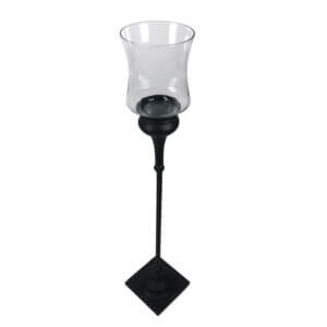 Metal Floor Candle Holder Black With Glass Top 113cm