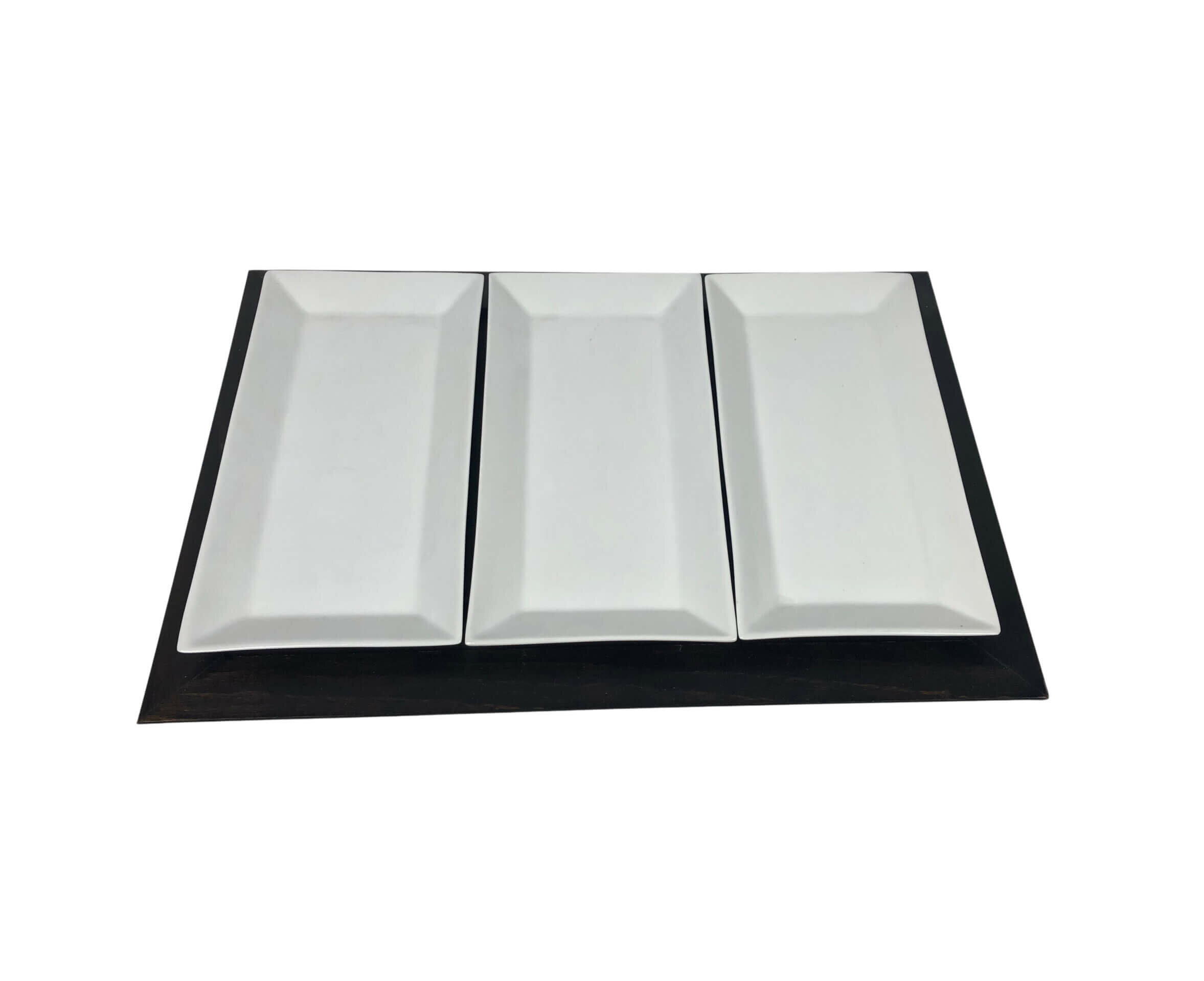 Ξύλινος Δίσκος Σερβιρίσματος Καφέ Σκούρο Με 3 Πιατάκια 40x27,5cm