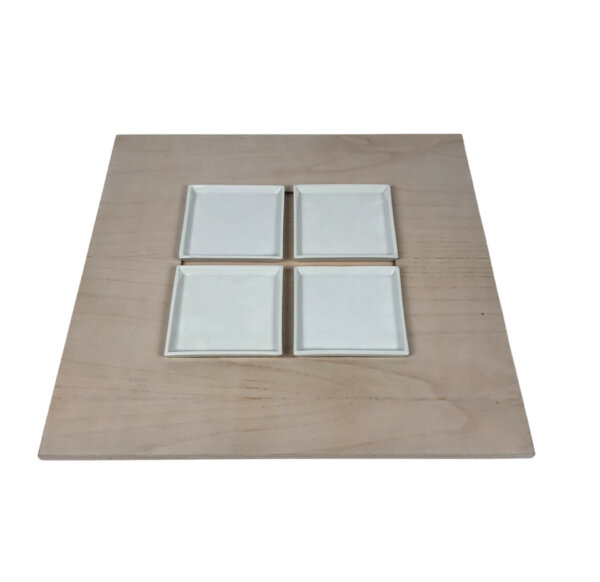 Ξύλινος Δίσκος Σερβιρίσματος Τετράγωνος Με 4 Πιατάκια 36x36cm